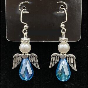 Handmade Angel AB Aqua Blue Crystal & Faux Pearl Bead Earrings by Neanie-Bot